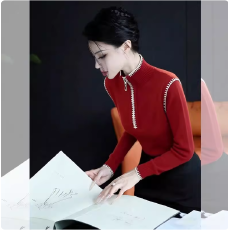 批发江洲JIANGZ秋冬红色半拉链针织衫宽松慵懒显瘦圣诞红穿搭套头<b class='q'>毛衣</b>