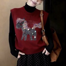 韩版时尚亮片小马无袖针织衫马甲女2026新款叠穿上衣宽松毛衣打底