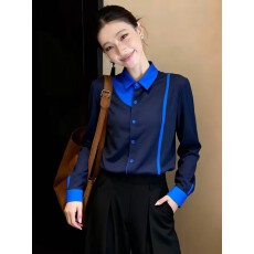 批发港式职业通勤风小众别致宝蓝色长袖<b class='q'>开衫</b>女2026春季新款百搭上衣潮