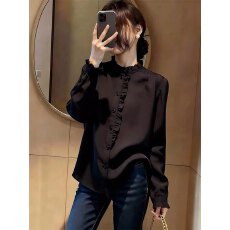 批发经典时髦感法式木耳边衬衫<b class='q'>女长袖</b>2026春季新款设计感小众气质上衣