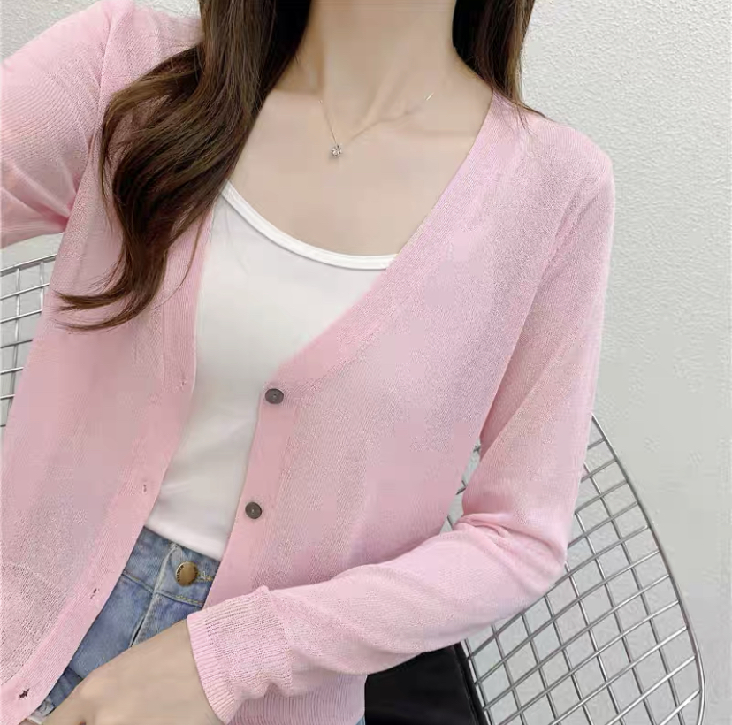 Ice silk knitted cardigan shawl summer thin top with skirt for women's short sun protection suspender outside air conditioning shirt