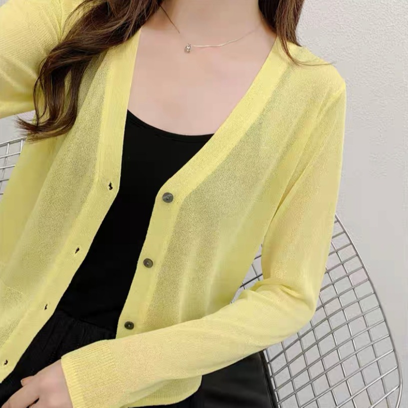 Ice silk knitted cardigan shawl summer thin top with skirt for women's short sun protection suspender outside air conditioning shirt