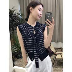 批发披肩假两件条纹薄款针织<b class='q'>开衫</b>女2025新款夏季设计感无袖背心上衣女
