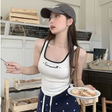 批发纯欲辣妹吊带背心女春季韩版字母刺绣修身短款无袖上衣