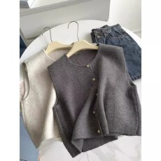 批发老钱风叠穿针织马甲背心2025春装新款女秋冬坎肩宽松开衫外搭毛衣