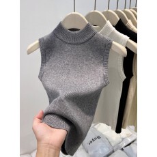 批发半高领针织背心女外穿2025春<b class='q'>夏</b>新款修身洋气百搭无袖打底小衫上衣