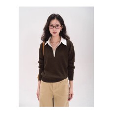 批发柏林<b class='q'>街头</b>~通勤休闲拼接条纹衬衫领2025秋冬新款长袖针织衫上衣