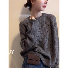 批发软糯羊毛针织衫女<b class='q'>欧洲站</b>2025秋季<b class='q'>新款</b>时尚编织纹镂空宽松套头毛衣