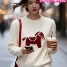 批发红色圣诞毛衣女款2025新款冬季慵懒宽松软糯短款内搭<b class='q'>女士</b>针织上衣