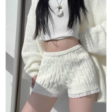 批发MianCun蕾丝花边针织麻花短裤女秋<b class='q'>冬</b>新款配靴子外穿a字毛线裤靴裤