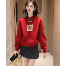 批发新中式国风盘扣白马红色圣诞毛衣女款2025新款冬季本命年马年衣服