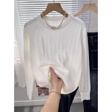 批发麻花毛衣打底衫女宽松秋装2025年新款圆领内搭冬季白色针织衫上衣