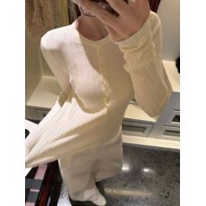 批发韩系黄色半开领坑条针织打底衫女秋冬设计感小众内搭修身短款上衣