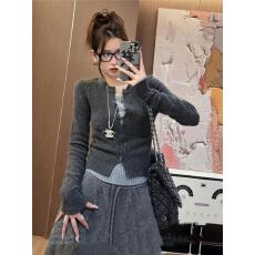 批发假两件撞色拼接长袖毛衣<b class='q'>开衫</b>外套女秋冬修身短款内搭打底<b class='q'>针织</b>上衣