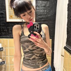 批发美式辣妹迷彩吊带女夏季新款<b class='q'>街头</b>修身显瘦无袖背心设计感小众上衣