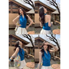 批发韩版荡领挂脖<b class='q'>背心</b>修身显瘦露背无袖吊带上衣女装chic