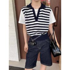 批发韩系拼接假两件POLO领短袖女2025春夏新款设计感时尚百搭显瘦体恤