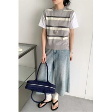 批发假两件撞色条纹针织短袖t恤女春夏季2026学院风马甲叠穿韩系上衣