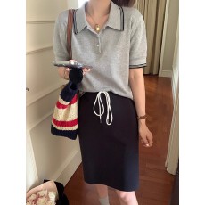 批发HZMiu里Miu气Polo领撞色短袖针织