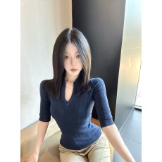 批发高智姐感polo领针织衫女早春v领<b class='q'>中袖</b>t恤修身显瘦<b class='q'>上衣</b>