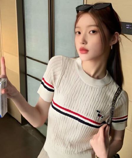 2026 새로운 라운드 넥 강아지 꽈배기 자수 니트 스웨터 니트 스트라이프 패션 외국 가스 니트 반팔 맨위