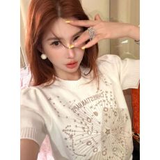 批发轻奢辣妹字母刺绣星空圆领T恤夏设计感名媛气质百搭冰丝正肩上衣