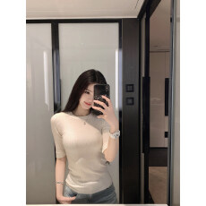 批发famouswang<b class='q'>春</b>季新款气质挂高智感miu中袖针织打底衫女小个子