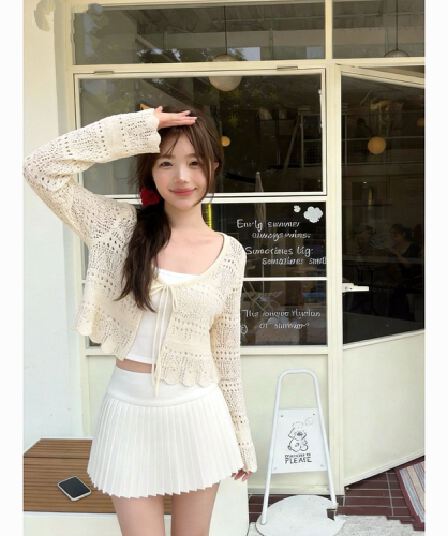 여름 다용도 홀로우 아웃 자수 아마 니트 레이스업 긴팔 자외선 차단 오픈 가디건 숄 여성 의류 외부 가져 가라. 얼음 실크 맨위