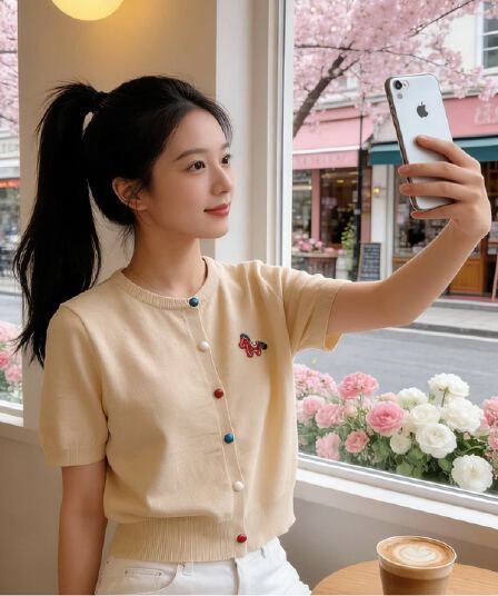 2026 년 여름 한 부서 부드러운 바람 马仔 자수 색상 버클 반팔 오픈 가디건