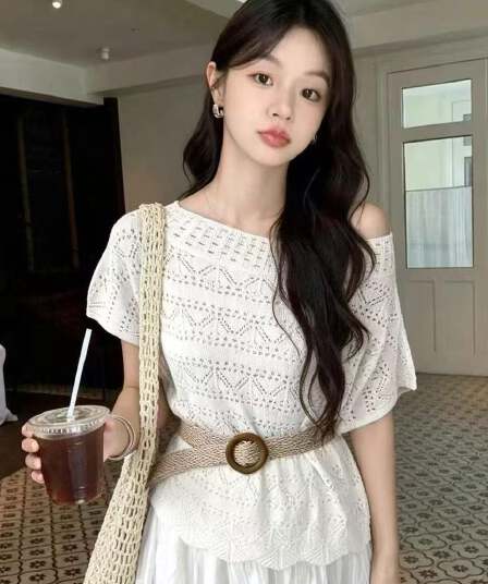 한 부서 느긋한 느슨함 센스 홀로우 아웃 니트 블라우스 여름 얇은 스타일 루즈핏 슬림해 보이는 배트윙 소매 외국 가스 다용도 맨위