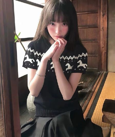 공정한 섬 니트 프로 피부 몸매 가꾸기 반팔 풀오버 패션 스웨터 다용도 레트로 봄 여름 인사이드 가져 가라.