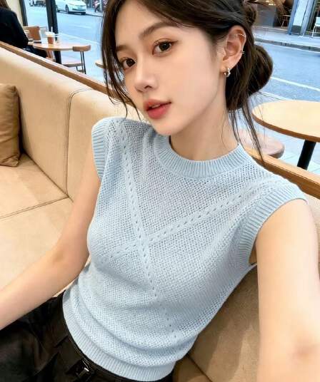 한 부서 라운드 넥 홀로우 아웃 얇은 스타일 민소매 조끼 니트 스웨터 여성 2026 여름 새로운 몸매 가꾸기 슬림해 보이는 외국 가스 맨위