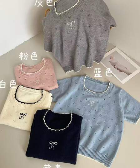 blueberry 한 부서 부드러운 바람 셔츠 풀오버 여성용 짧은 소매 나비 매듭 볼륨 측면 자수 새로운 무늬