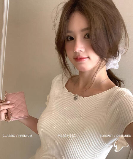 꽃 작은 꽃 우유 쾅 여름 한 세대 품격 높음 끈끈한 더블 노래 레이스 편안함 몸매 가꾸기 반팔 니트 티셔츠