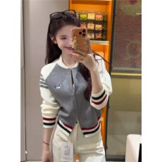 批发韩系学院风拼色针织开衫<b class='q'>外套</b>女秋冬外穿小个子宽松短款<b class='q'>棒球</b>服上衣