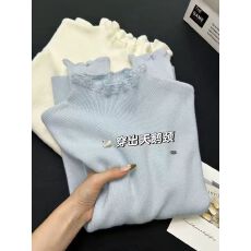 批发法式精致miu系木耳边打底衫女装秋冬半<b class='q'>高领</b>内搭<b class='q'>毛衣</b>长袖针织上衣