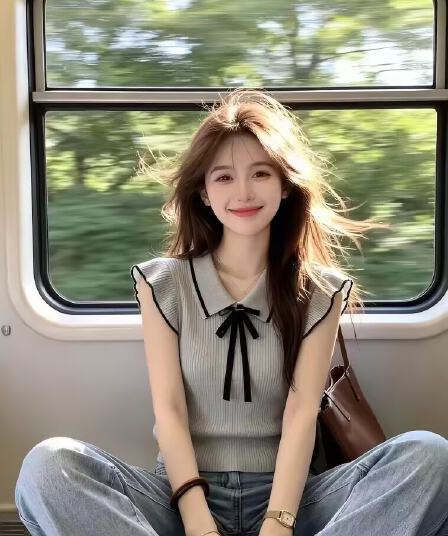 보존 섹션 추천 배색 나비 매듭 작은 날다 소매 짠 셔츠 여성 여름 새로운 품격 부드러운 작은 대중 맨위