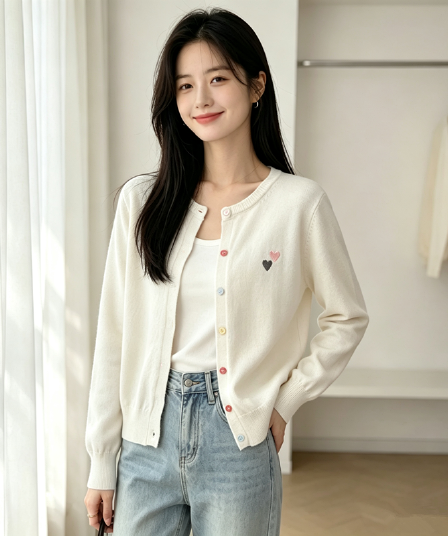 새로운 자수 색상 버클 니트 스웨터 오픈 가디건 여성 코트 한 부서 착용 가져 가라. 하트 도파민 니트 맨위 재킷