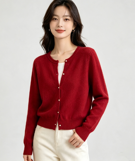 한 부서 미니멀리즘 단색 샤 징 버클 라운드 넥 니트 오픈 가디건 여성 이른 가을 새로운 디자인 센스 작은 대중 맨위 트렌디