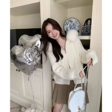批发档口上新 2026年秋冬新款女装宽松短款连帽拉链针织<b class='q'>开衫</b>毛衣外套