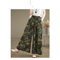 批发实拍 百搭大摆裤裙 <b class='q'>秋</b>季复古慵懒休闲丝麻印花阔腿裤宽松山本裤裙