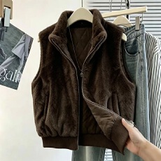 批发实拍 秋<b class='q'>冬</b>新款毛马甲宽松森系轻薄保暖内胆加棉马夹 气质坎肩外套