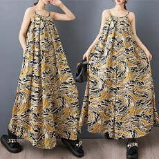 批发实拍小众设计感雪纺文艺印花连体裤时尚度假风宽松显瘦<b class='q'>背带裤</b>裙