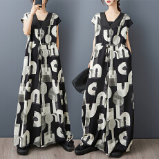 批发实拍小众设计感字母印花<b class='q'>连体裤</b>宽松显瘦收腰系带时尚连衣阔腿裤