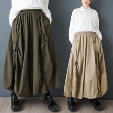 批发实拍日系小众设计不规则工装半身裙<b class='q'>时尚</b>大口袋休闲百搭高腰橡筋裙