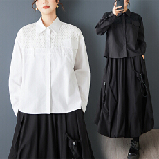 批发实拍新款小众设计<b class='q'>时尚</b>个性网眼布拼接衬衫宽松休闲日系百搭上衣