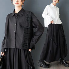 批发实拍不规则网眼布拼接小众<b class='q'>时尚</b>衬衫宽松休闲日系百搭个性上衣