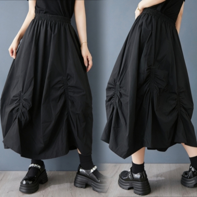 실사 다크 색상 작은 대중 디자인 센스 불규칙 개성 핀치 Pleat 반신 스커트 캐주얼 다용도 야마모토 바람 참나무 늑골 치마