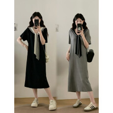 批发实拍大码女装春夏新款胖MM法式学院风短袖连衣裙气质遮肚显瘦裙子