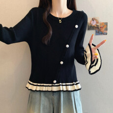 批发实拍大码<b class='q'>女装</b>春季新款胖mm小香风喇叭袖显瘦针织开衫长袖毛衣